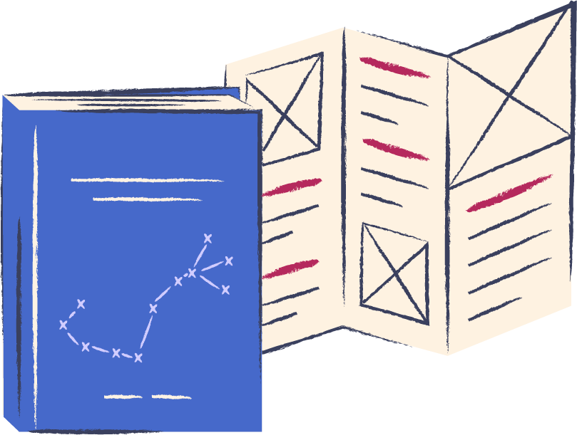 Illustration d'un livre et d'un dépliant 3 volets