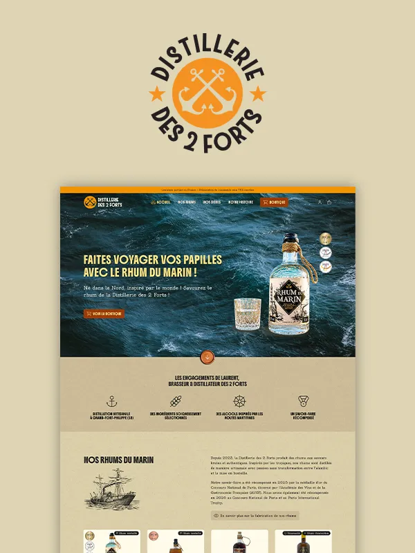 des 2 Forts et capture d'écran de la nouvelle page d'accueil du site de la marque