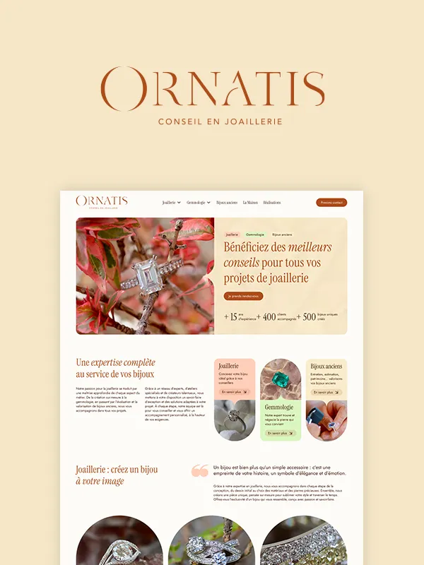 Logo Ornatis et capture d'écran de la page d'accueil du site vitrine de la marque